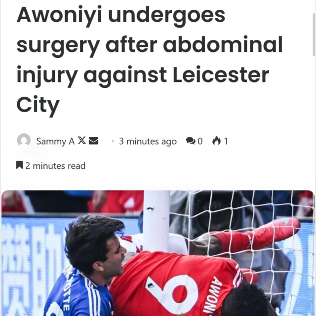 Nottingham Forest striker Taiwo Awoniyi has undergone “urgent” surgery following a significant abdominal injury sustained during last weekend’s Premier League clash with Leicester City, the club confirmed on Tuesday.

Read the full story on our website at www.diasporalens.com
#diasporalens #DiasporaVoices #AfricaRising #diasporatv